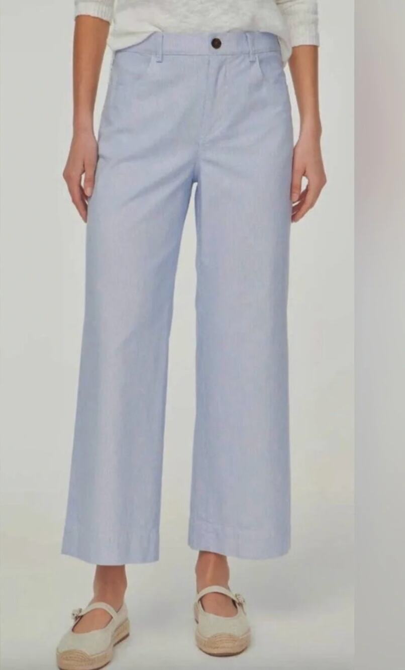 J. Crew Ella high-rise wide-leg cropped pant Size 26 Blue White